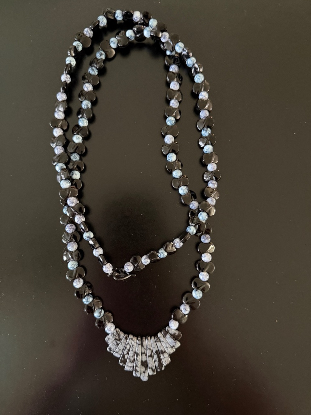 Vintage Snowflake Obsidian Artisan Necklace Black And White 18"